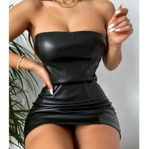 Women's Strapless Leather Mini Sexy dress - Picture 1 of 3